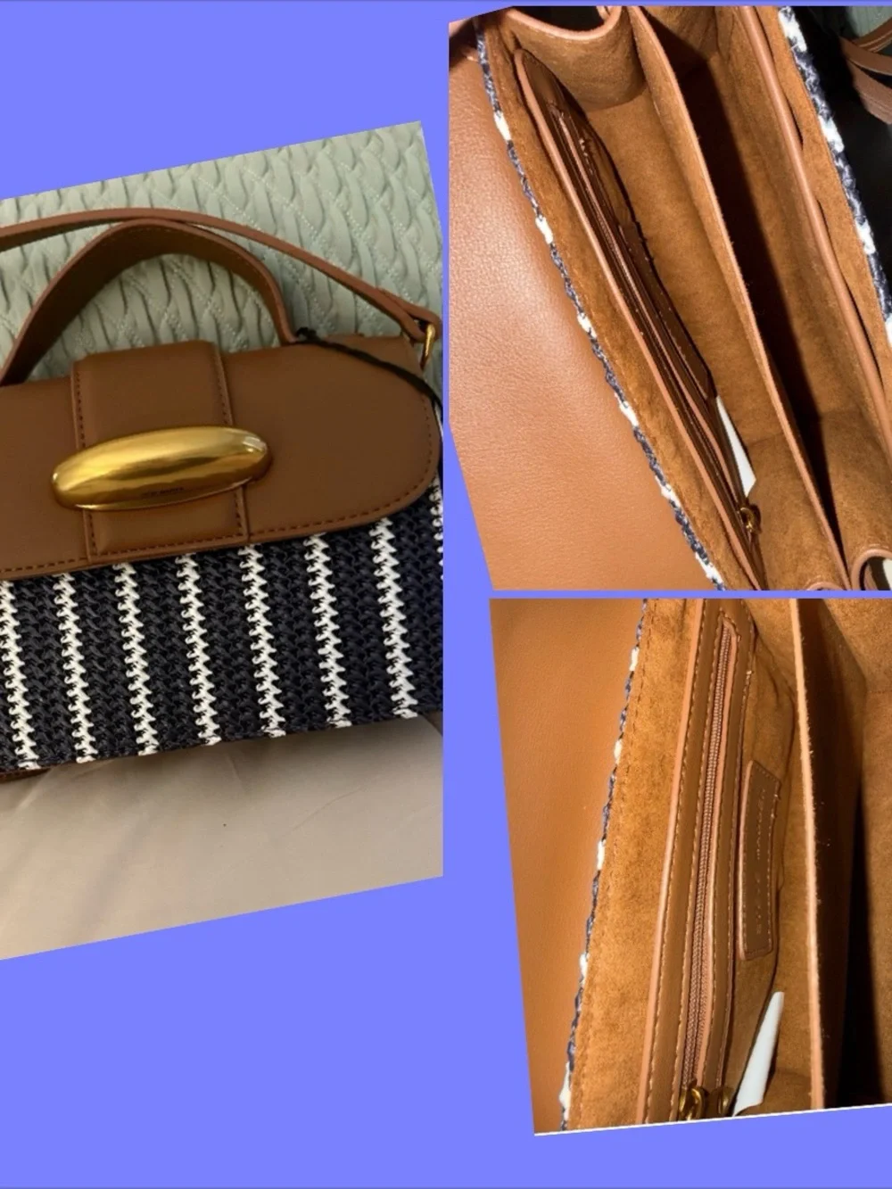 Steve Madden Tan and Black Striped Woven Top-Handle Satchel